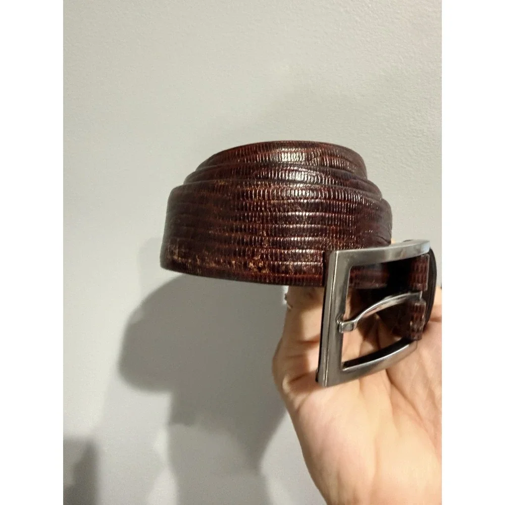 Joseph Abboud Leather Belt Mens 36 Brown Crocodile Embossed‎ Solid Brass Buckle
